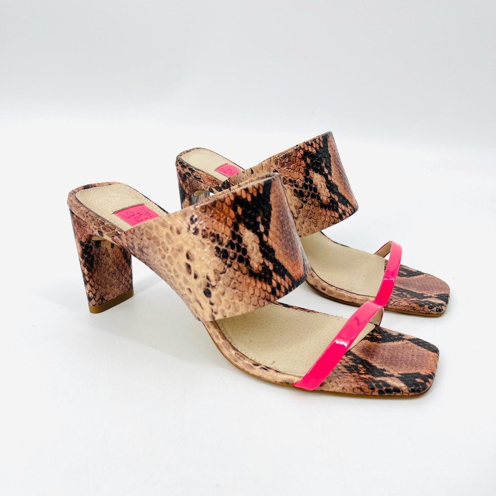 ✨ Louise Et Cie Y2K Square Toe Snake Pink Tan Sandal Heels 7.5US